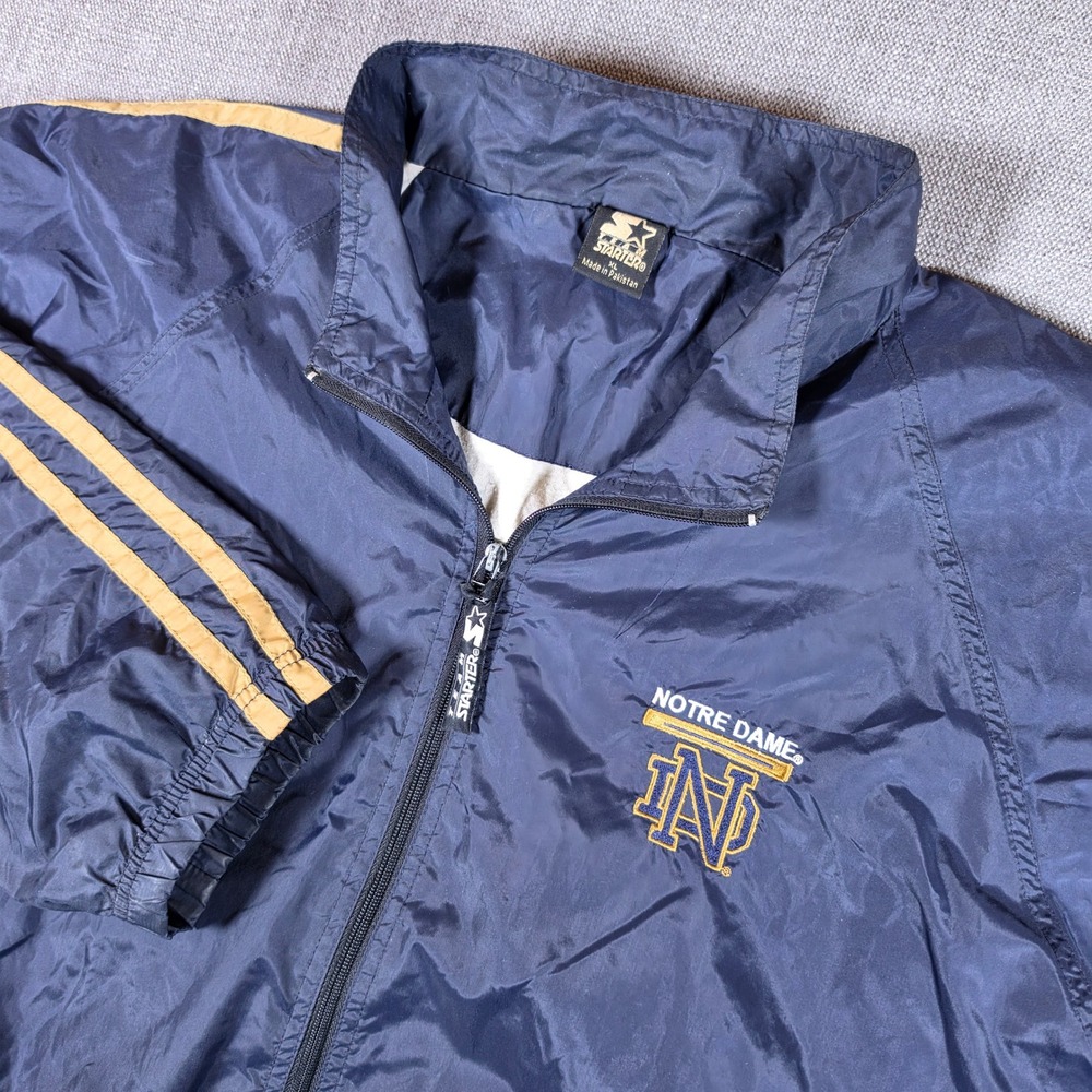Notre Dame Vintage Starter Windbreaker Jacket Mens XL Navy Blue Full Zip Lined